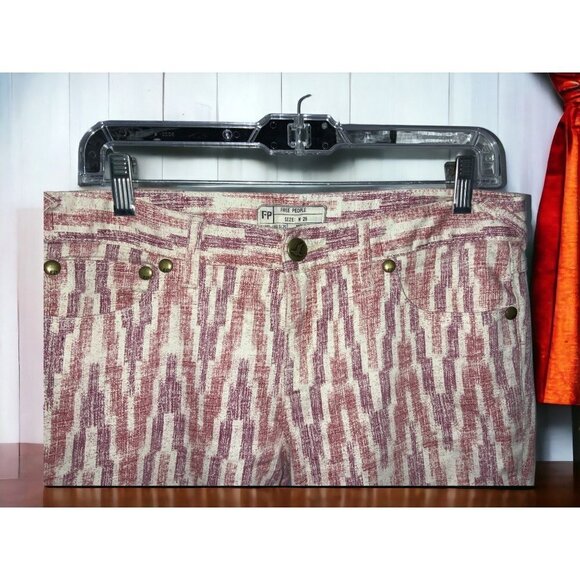 Free People low rise pink Ikat Skinny Cropped Jeans ladies size 29 - Picture 8 of 9